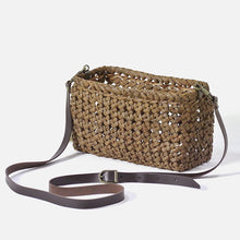 Load image into Gallery viewer, Japanese wild grape vine basket bag (Pochette Stone Crest) with drawstring and leather shoulder strap