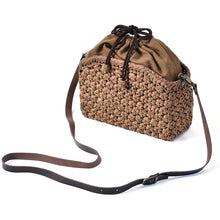Load image into Gallery viewer, Japanese wild grape vine basket bag (Pochette Flower Pattern) with drawstring and leather shoulder strap