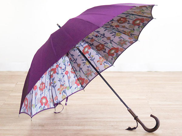 Koshu-woven Urahogushi-ori Umbrella with Japanese Floral Pattern (Purple)
