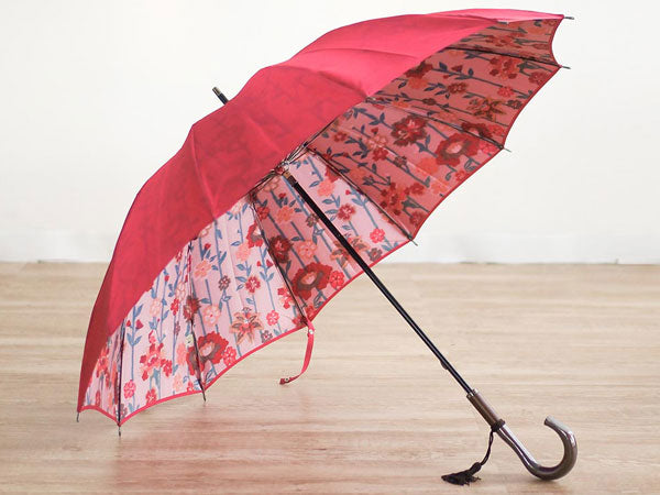 Koshu-woven Urahogushi-ori Umbrella with Japanese Floral Pattern (Red)