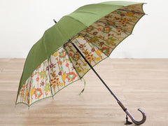 Koshu-woven Urahogushi-ori Umbrella with Japanese Floral Pattern (Grass Green)