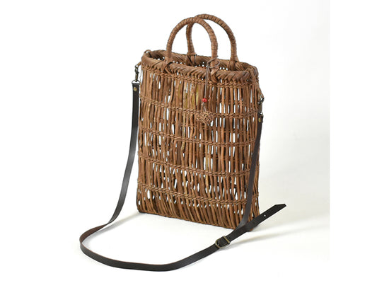 Japanese wild grape vine basket bag (Openwork Shoulder Bag) (with leather shoulder strap)