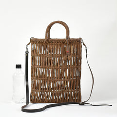 Japanese wild grape vine basket bag (Openwork Shoulder Bag) (with leather shoulder strap)