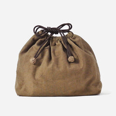 Japanese wild grape vine basket bag (Pochette Stone Crest) with drawstring and leather shoulder strap