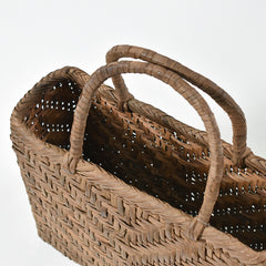 Japanese Wild Grape Vine Basket Bag (Variegated Ajiro V-Shaped Medium)