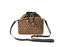 Load image into Gallery viewer, Japanese wild grape vine basket bag (Pochette Flower Pattern) with drawstring and leather shoulder strap
