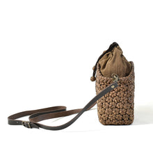 Load image into Gallery viewer, Japanese wild grape vine basket bag (Pochette Flower Pattern) with drawstring and leather shoulder strap
