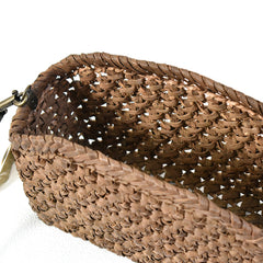 Japanese wild grape vine basket bag (Pochette Flower Pattern) with drawstring and leather shoulder strap