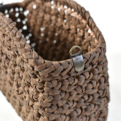 Japanese wild grape vine basket bag (Pochette Flower Pattern) with drawstring and leather shoulder strap