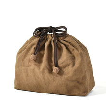 Load image into Gallery viewer, Japanese wild grape vine basket bag (Pochette Flower Pattern) with drawstring and leather shoulder strap
