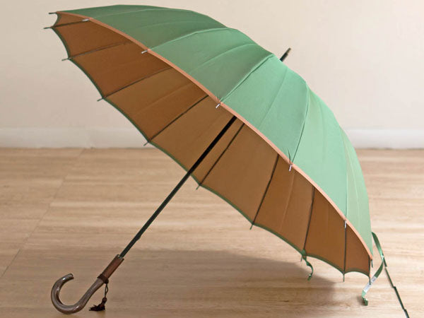 Koshu-woven double-sided plain umbrella (front: green / back: camel) 55cm ribs, 16 pieces
