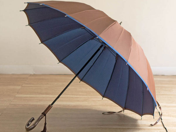 Koshu-ori Double-Sided Kasane Umbrella (Outer: Brown / Inner: Blue) 55cm Ribs, 16 Carbon Ribs (995306)