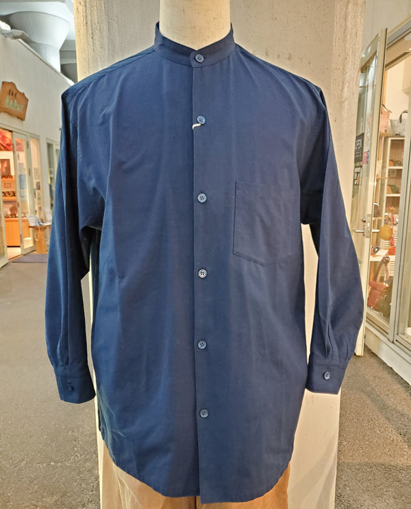 Men natural  indigo dyed stand-up collar long-sleeve shirt  L size